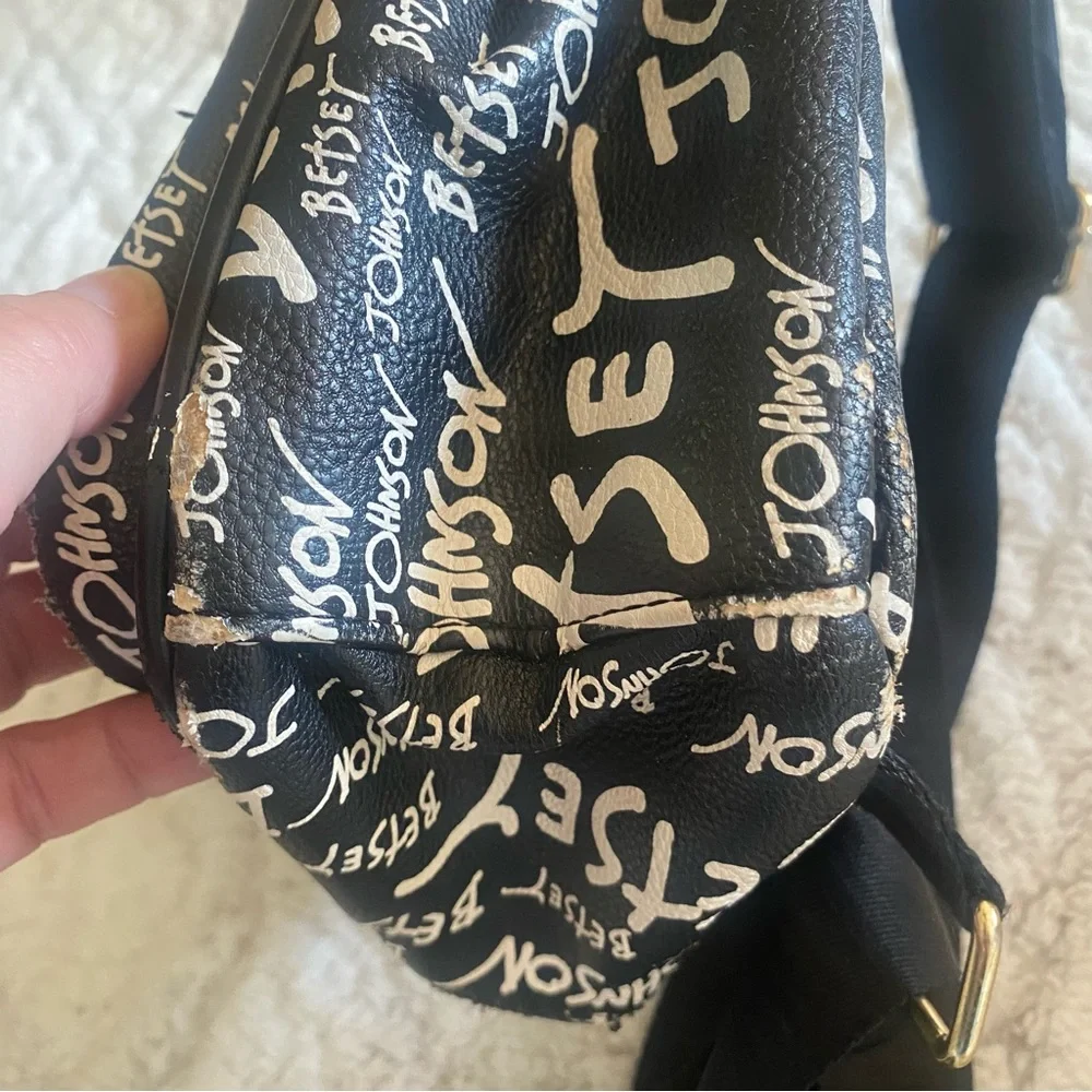 Betsey Johnson Mini Backpack Black White Gold Hardware Streetwear Casual READ